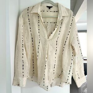 Massimo Duti Elegant Cream linen Blouse with Black Accents